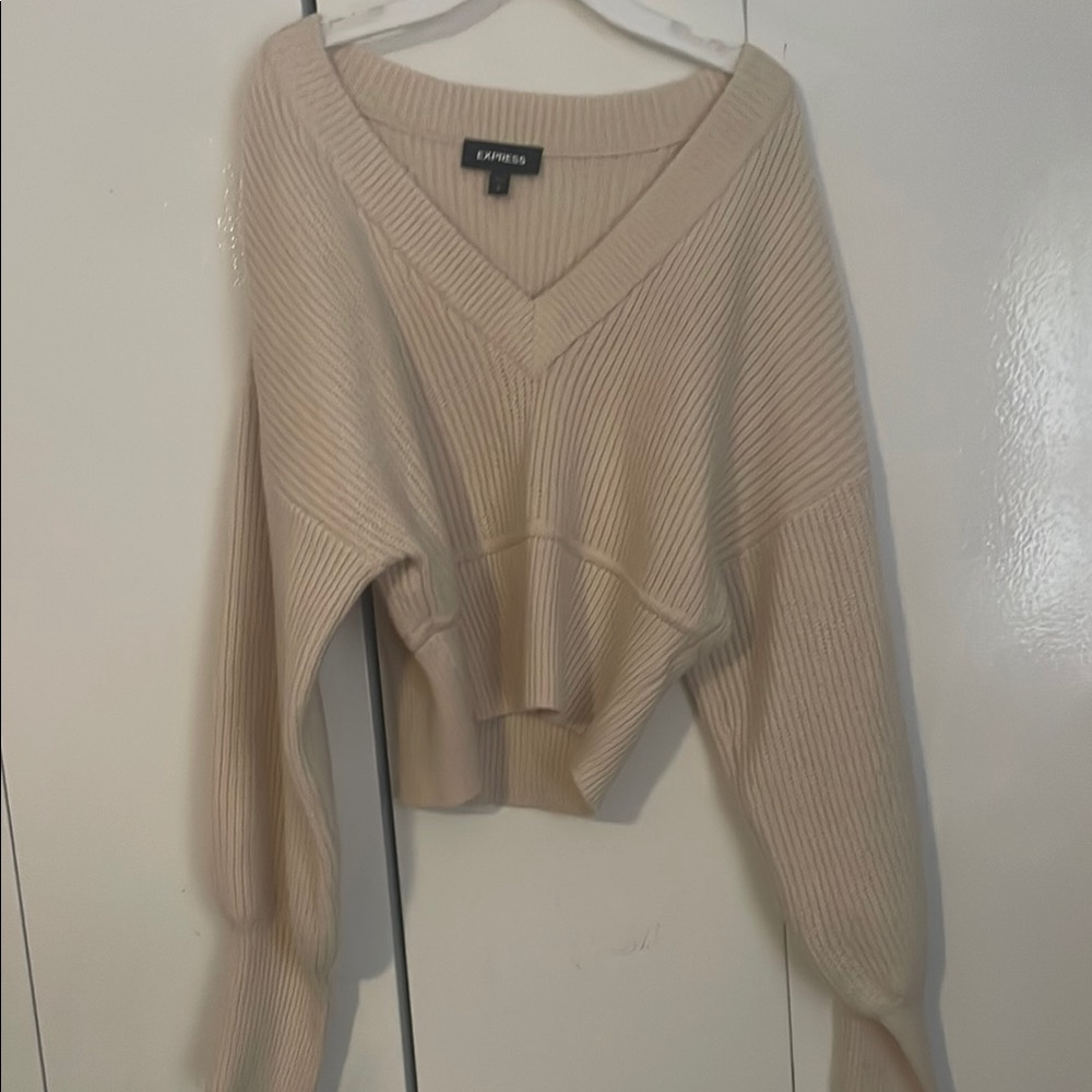 Cream V-Neck Women's Sweater